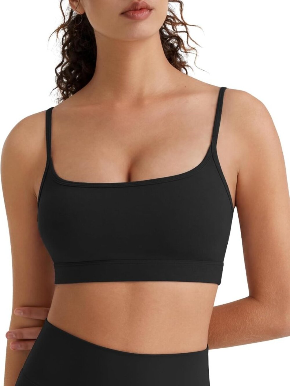 Non-Padded Wireless Sports Bra for Women - Adjustable Spaghetti Straps, Scoop